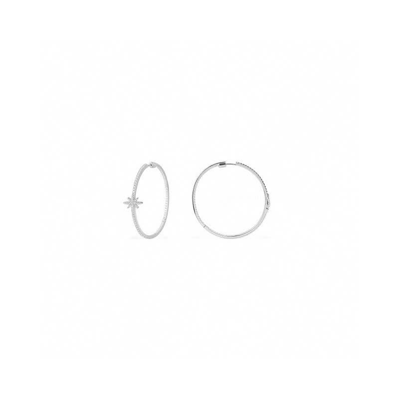 APM Monaco Silver Hoop Earrings with Diamond Star